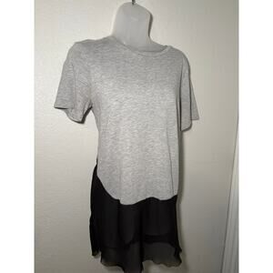 ZARA TRAFALUC Layered Chiffon Hem T-Shirt - Gray & Black (Size M)